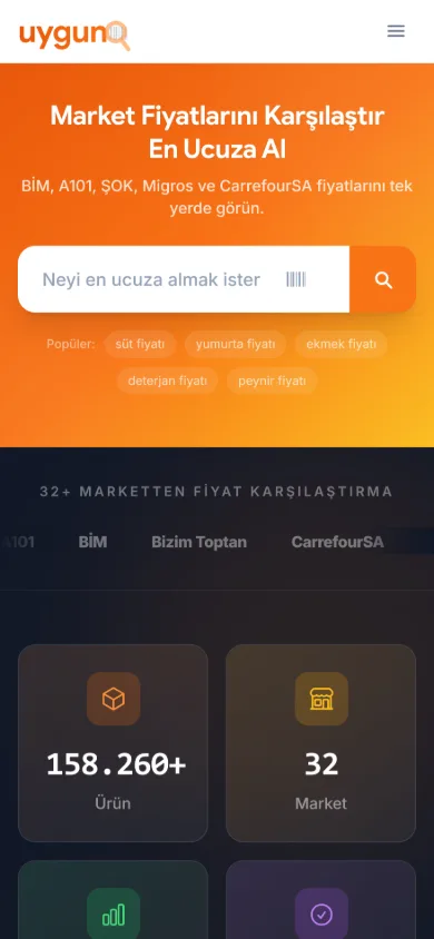 Uyguno'nun telefondaki görünümü: arama alanı ve alt gezinme çubuğu